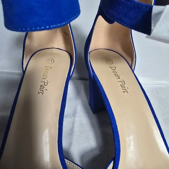 Dream Pairs Chunky Low Heel Ankle Strap Royal Blue Dress Heels Size 11 - Picture 5 of 7